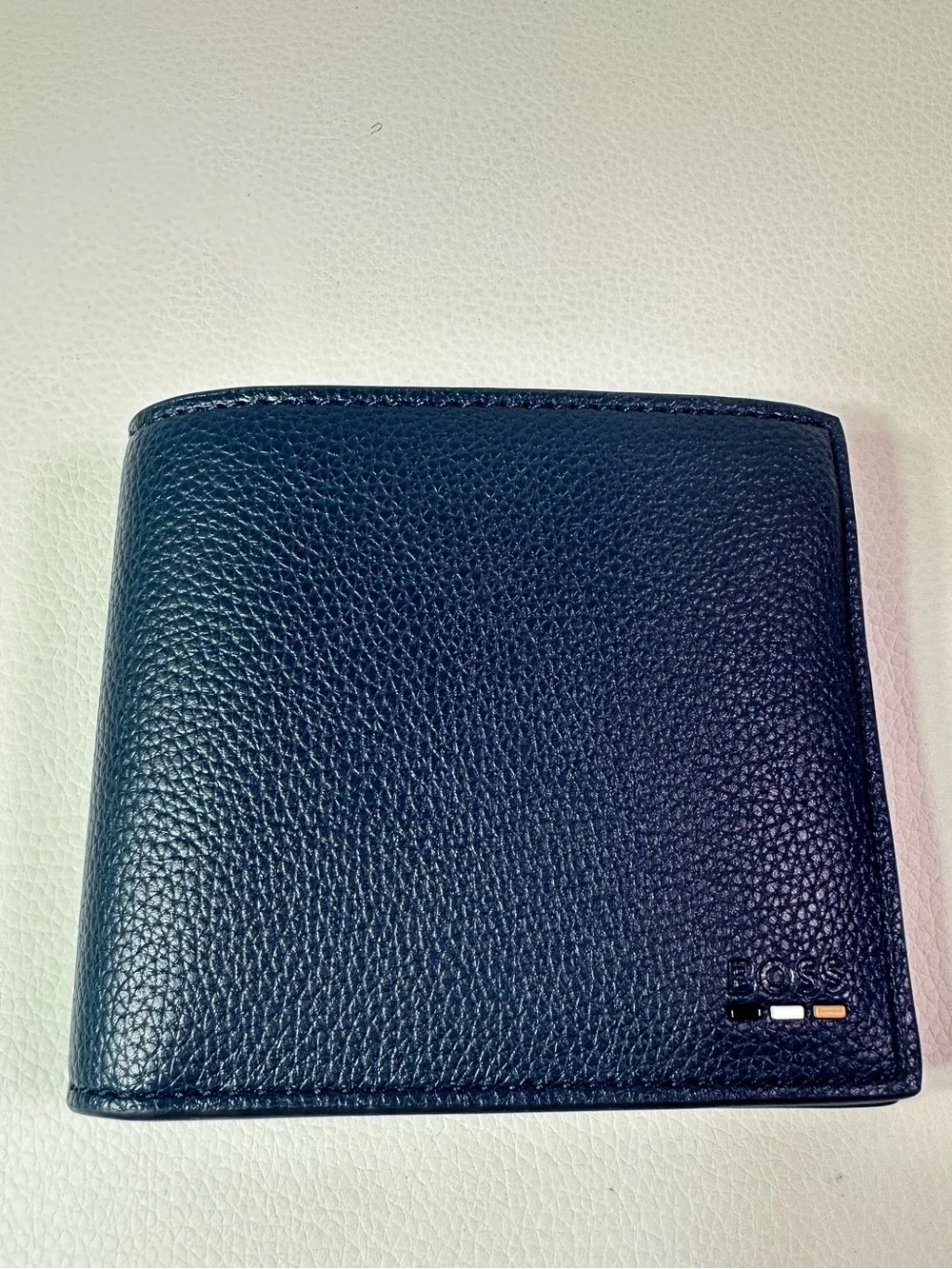 NEW Men’s Boss Ray Grained Navy Dusty Blue Leather Bifold Wallet